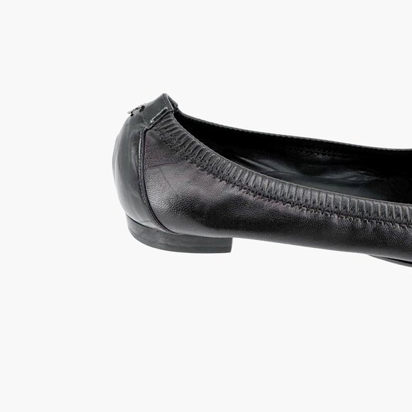Chanel Cap Toe CC Ballet Flat Size 39 US 8-8.5 Black Pointed Toe Elastic Leather - Picture 10 of 15
